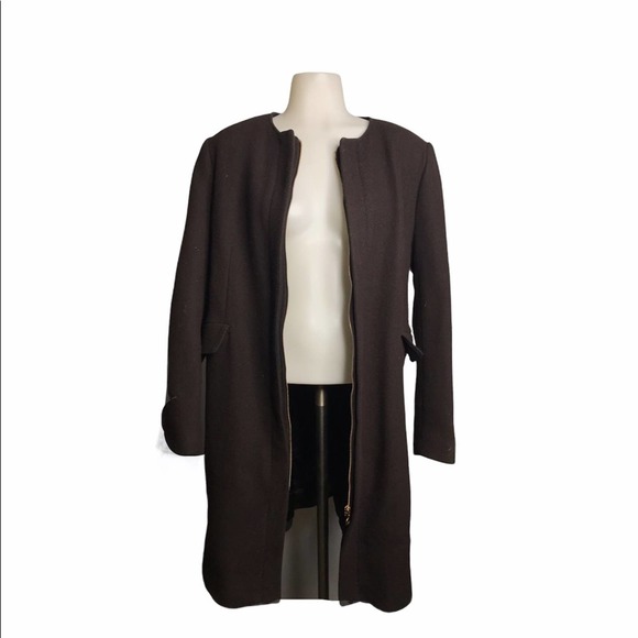Zara | New Wool Blend Brown Long Coat Gold Zip Down - Picture 11 of 15